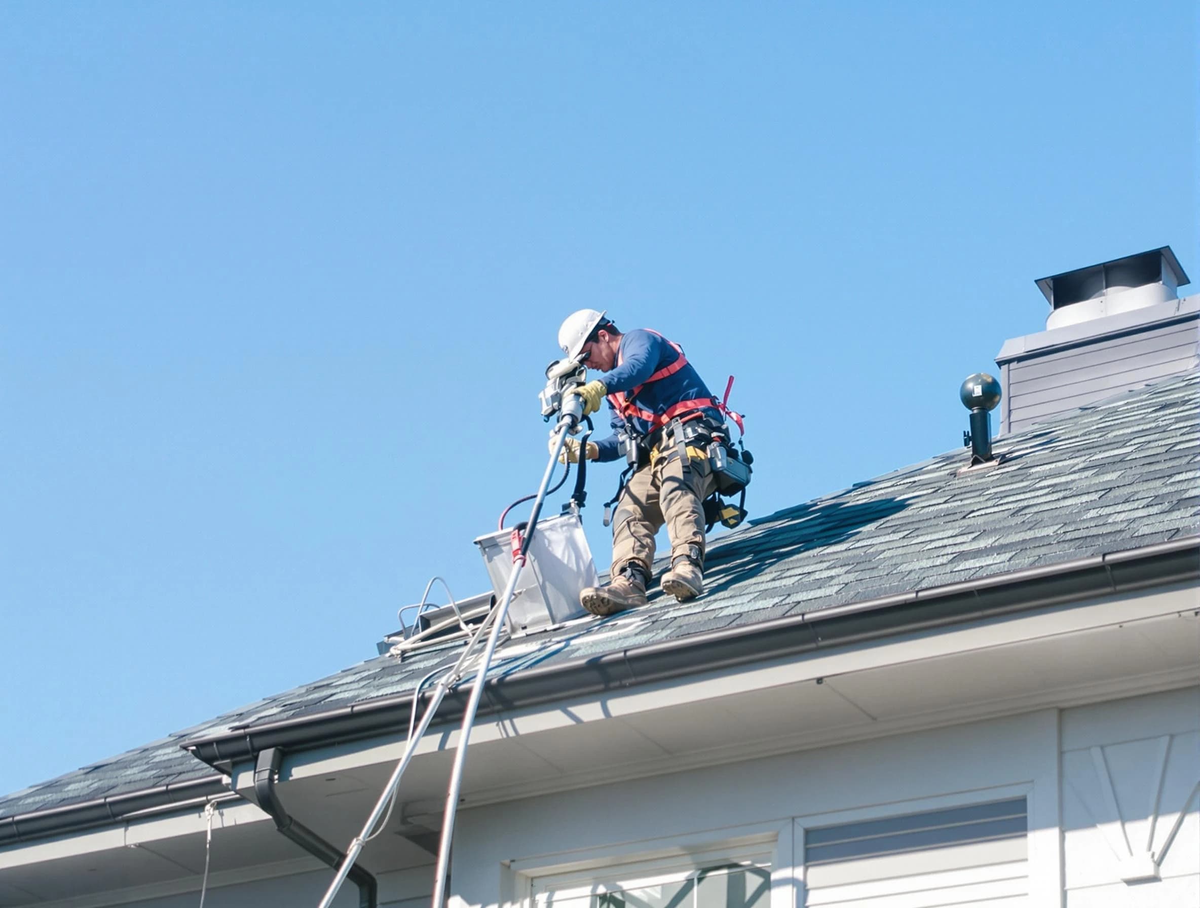 Summit Park Dryer Vent Cleaning certified technician cleaning a roof-mounted dryer vent system in Summit Park