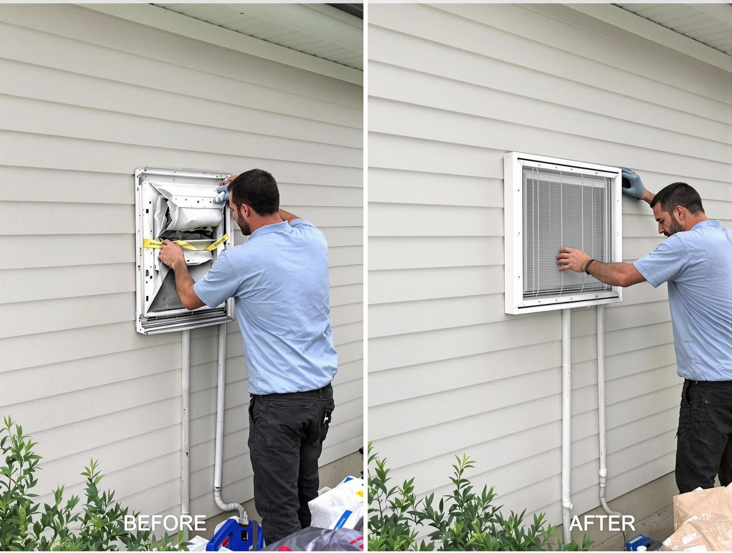 Summit Park Dryer Vent Cleaning technician installing high-quality dryer vent cover at a residential property in Summit Park